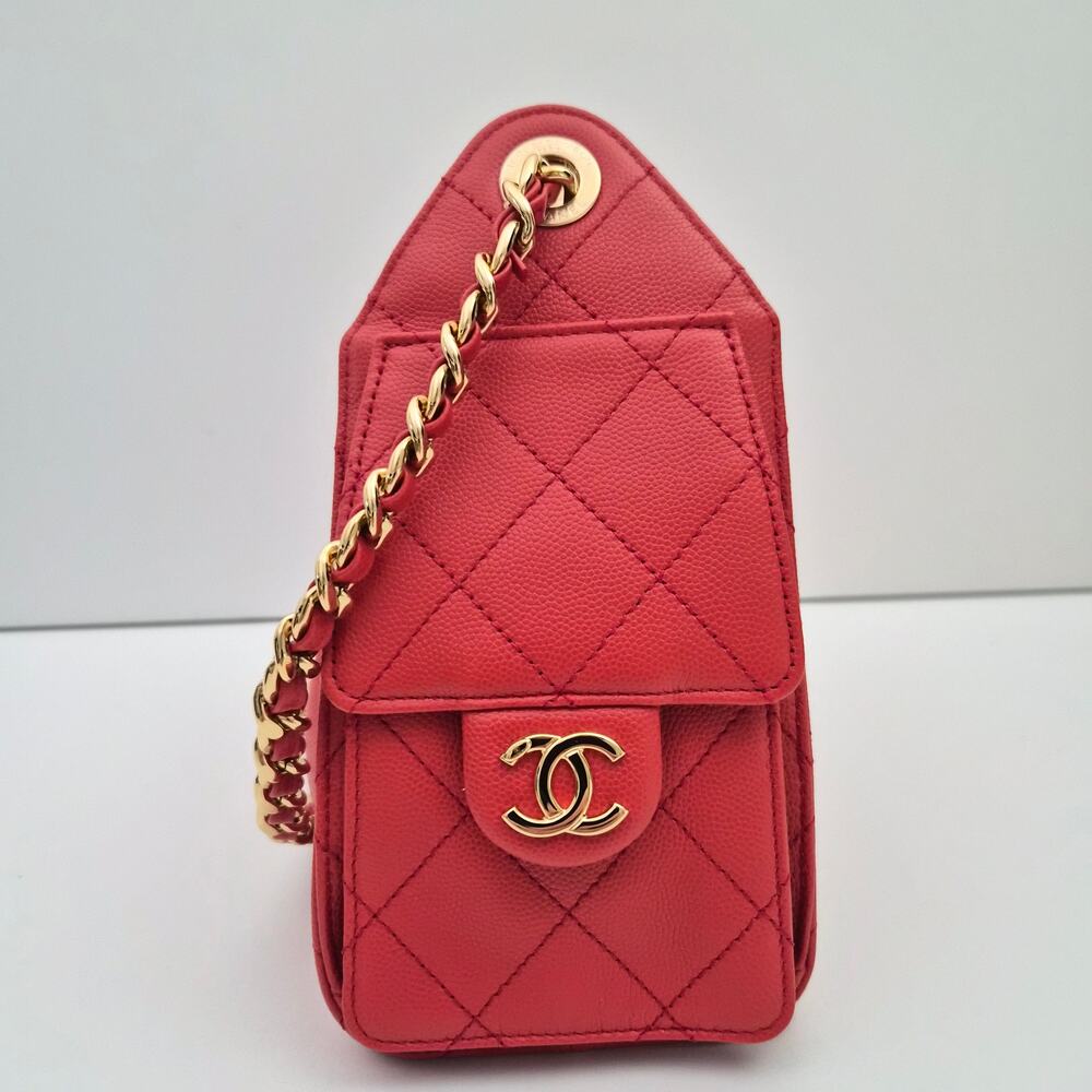 Chanel 25 Mini Red Caviar Shoulder Bag - Picture 5 of 9